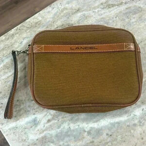 Lancel Paris Canvas Toiletry Dopp Bag Travel Camel Color Brown trim
